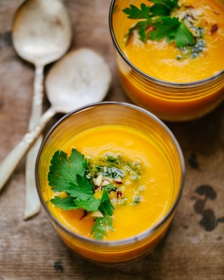 http://familystylefood.com/2013/04/carrot-soup-and-almond-parsley-pesto/